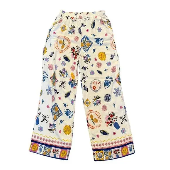 Label of Love Anthropologie Boho Tropical Wide Leg Pants Size M Rayon Linen - Picture 2 of 8